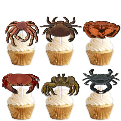18pcs Glitter Crab Dessert Cupcake Topper Pick for Ocean Under The Sea Beach Animals Creature Crab Theme Decor Supplies Baby Shower Men Women kids Happy Birthday Party Decoration