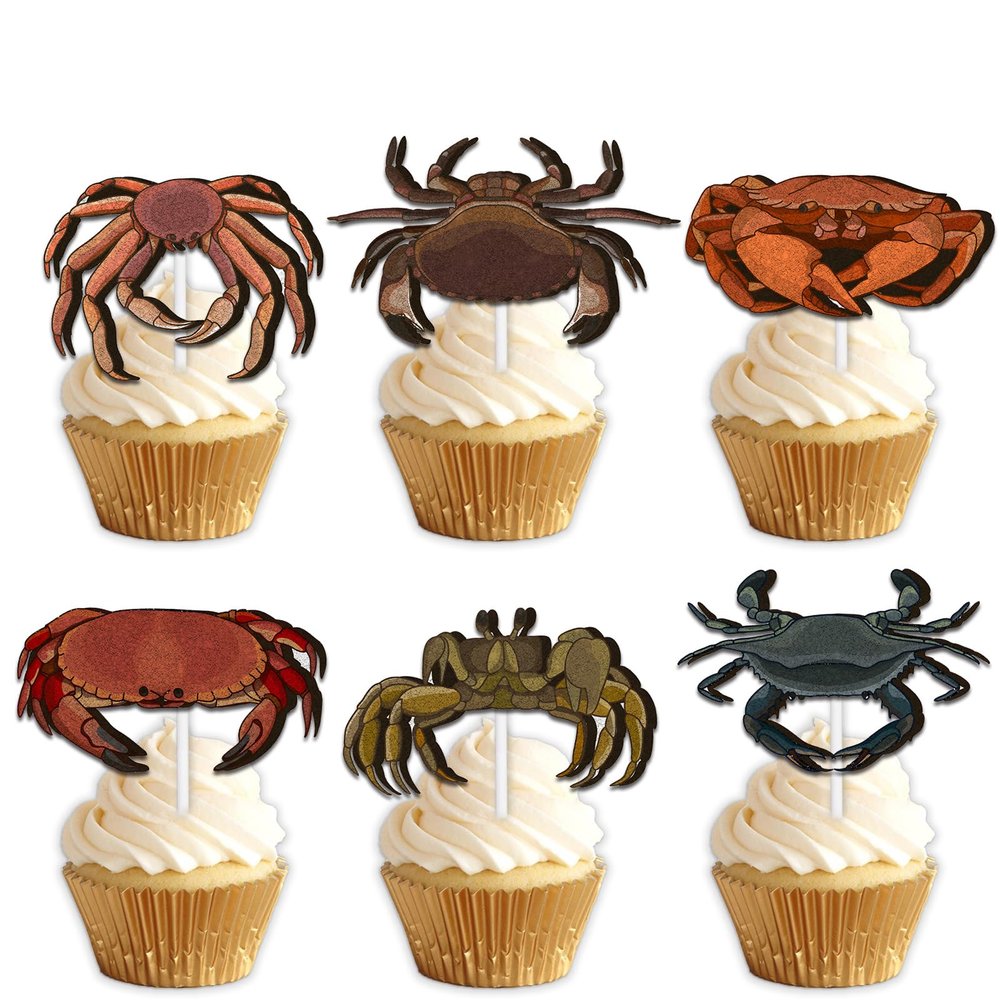 18pcs Glitter Crab Dessert Cupcake Topper Pick for Ocean Under The Sea Beach Animals Creature Crab Theme Decor Supplies Baby Shower Men Women kids Happy Birthday Party Decoration