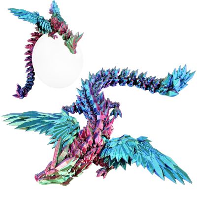 SUMLAND 3D Printed Dragon with Wings,3D Printed Animals Toys,Flexible Articulated Winged Crystal Dragon 12in,Red Green Blue