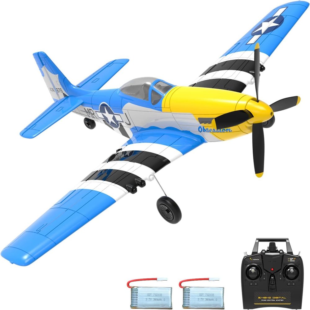 Xiangtat RC Plane 4-CH RC Airplane Ready to Fly P51D Mustang WWII Remote Control Plane for Beginners with Xpilot Stabilization System, One Key Aerobatic (761-5 Blue)