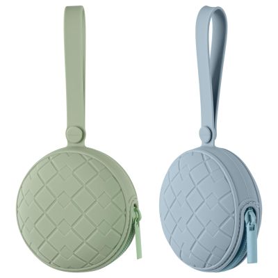 2 Pack Silicone Pacifier Holder Case, Baby Pacifier Holder Pouch for Newborn, Boys and Girls, Portable Silicone Pacifier Bags (Sage+Ether)