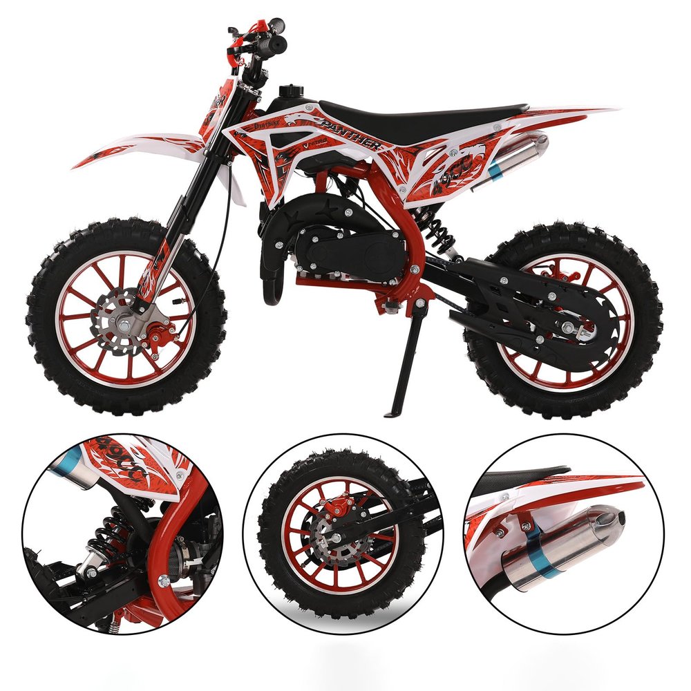 50cc Kids Dirt Bike, 2-Stroke Gas Power Motocross, Off Road Gas Motorcycle, Mini Dirt Bike for Kids, Gas Pocket Dirt Bike with Front Rear Disc Brakes, Racing Max Speed 40KM/H (Red)