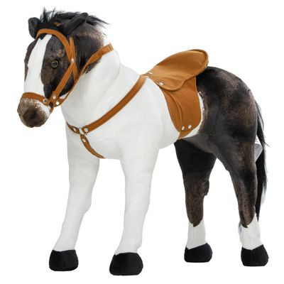 Qaba Ride on Horse for Toddlers 3-8 Years Old, Riding Horse with Neighing Sound, Stuffed Animal Horse Toy for Kids with Padding, Brown