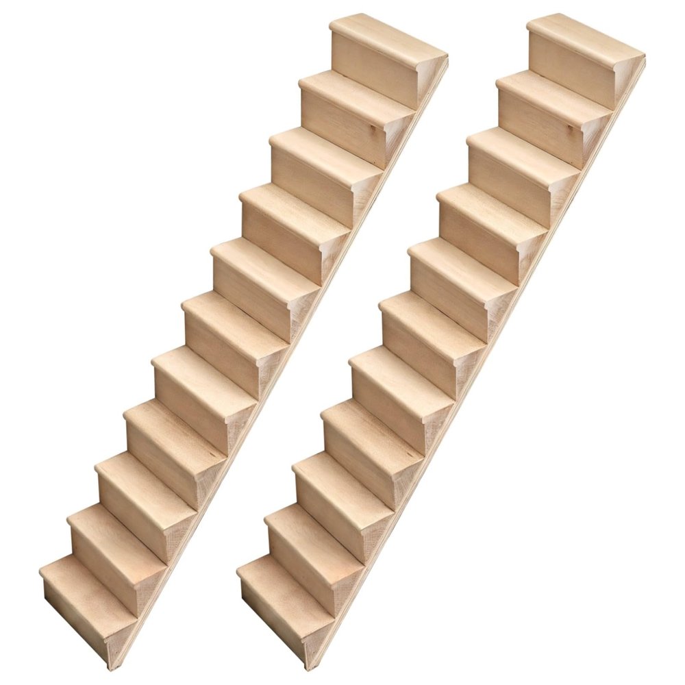 2-Piece Unpainted Wooden Miniature Stair Set, 1:12 Scale Stairs Without Handrails, DIY Step Models for Dollhouse Furniture and Scene Customization