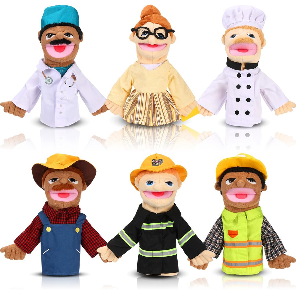 Civaner 6 Pieces Profession Hand Puppet Set 11.8 Inch Professional Puppets Theater Doctor, Chef, Firefighter, Teacher, Worker and Farmer for Storytelling, Teaching, Preschool, Role Play