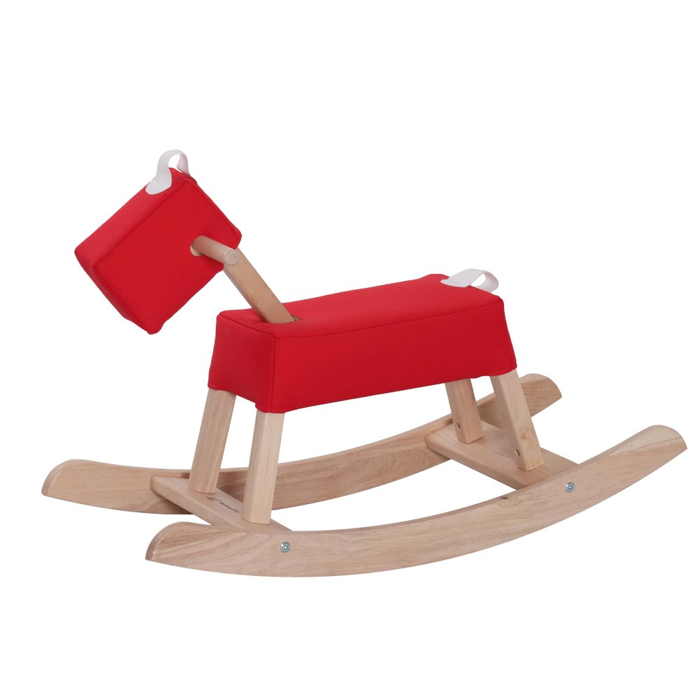 PHUDONGTOYS Red Wooden Rocking Horse Juni for Toddlers (Ages 1-3) - Soft Canvas Fabric, Gentle on Skin, Solid Rubber Wood, Sturdy Wood Rocking, Christmas Housewarming Gift for Kids