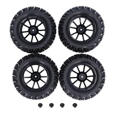 12mm Hex 1/10 RC Truck Wheels and Tires Set, Y Shape Texture, High Abrasion, for Axial, HSP, Redcat, HPI, Black Rubber Tires with Plastic Wheels