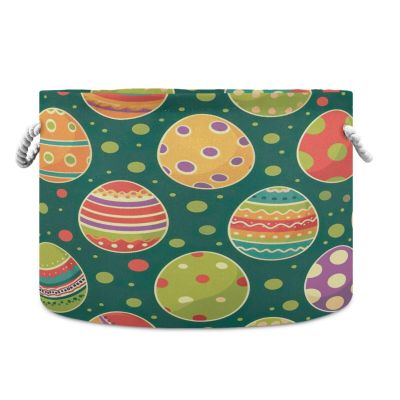 Kigai Easter Egg Round Storage Basket with Cotton Rope,Large Collapsible Laundry Basket Blanket Toy Clothes Storage Bin for Bedroom Bathroom Nursery