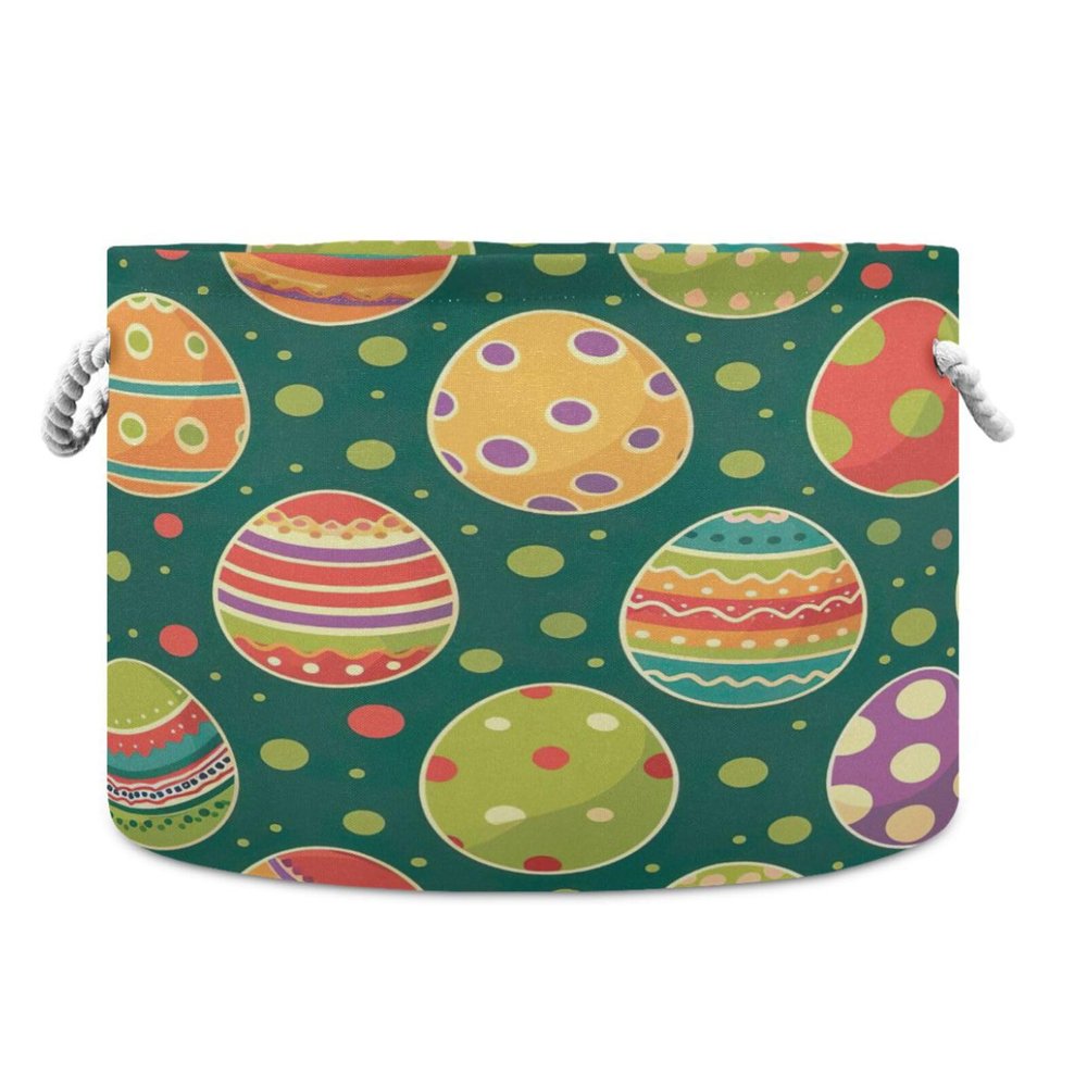 Kigai Easter Egg Round Storage Basket with Cotton Rope,Large Collapsible Laundry Basket Blanket Toy Clothes Storage Bin for Bedroom Bathroom Nursery
