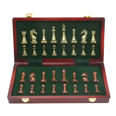 Large Metal Chess Sets Foldable Portable Travel Chess Set Educational Toys for Adults and Children with Chessboard and Chess Pieces (29.7 X 29.7 X 2.7cm)