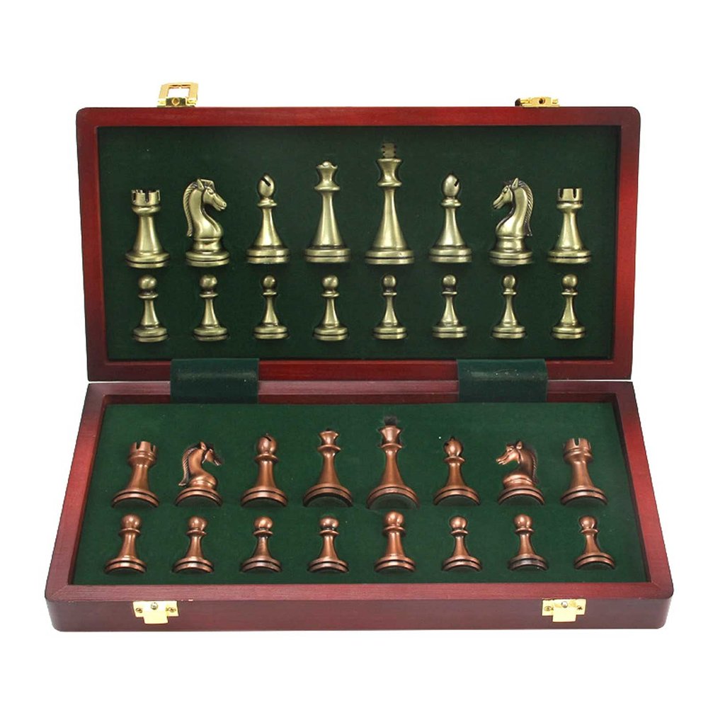 Large Metal Chess Sets Foldable Portable Travel Chess Set Educational Toys for Adults and Children with Chessboard and Chess Pieces (29.7 X 29.7 X 2.7cm)