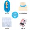 AMZCOS Kids Long Wavy Curly Blue Heat Resistant Synthetic Hair Wigs with Blue Choker and Stickers for Girls Toddler Halloween Costume Party (Small Size) view 3