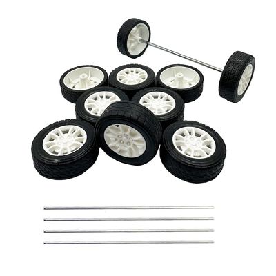 10PCS Toy Car Wheels Rubber Tire with 5PCS Shaft Round Axles for for DIY Model Toy RC Car Accessories (3X38MM)