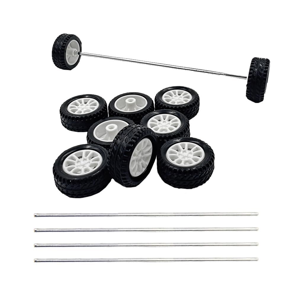 10PCS Small Toy Car Wheels 20mm Rubber Tire with 5PCS Shaft Round Axles for for DIY Model Toy RC Car Accessories (2X20MM)