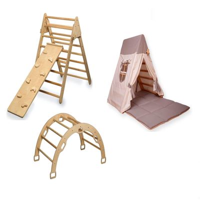 Climbing Set with Playhouse Tent for Kid's | Tent for Triangle and Climbing Set | Tent Mat Climbing Set | Climbing Set with Tepee for Kids | Play Tent & Mat for Climbing Frame (ROCK + GRAY)