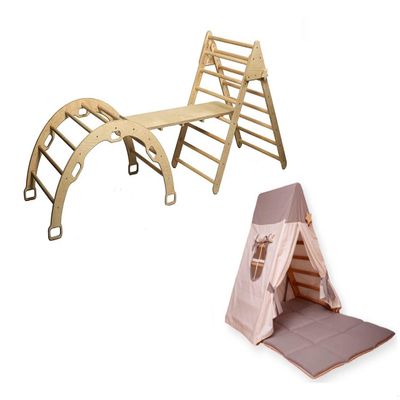 Climbing Set with Playhouse Tent for Kid's | Tent for Triangle and Climbing Set | Tent Mat Climbing Set | Climbing Set with Tepee for Kids | Play Tent & Mat for Climbing Frame (LADDER + GRAY)