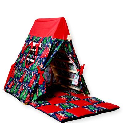Triangle and Playhouse Tent for Kid's | Kids Tent with Climbing Triangle | Tent & Mat & Triangle | Indoor Play Tent Tepee for Kids | Sleepover Play Tent & Mat with Climbing Frame (RED)