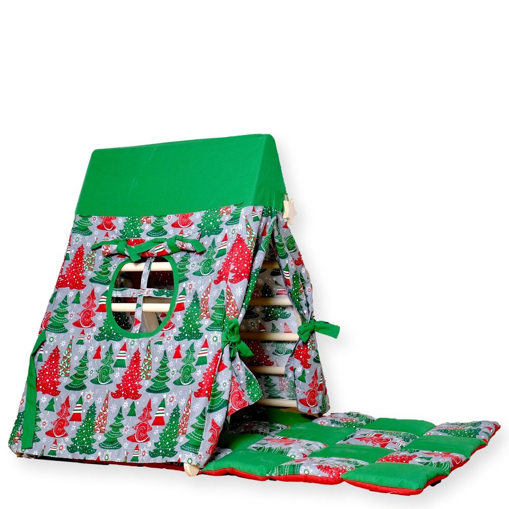Triangle and Playhouse Tent for Kid's | Kids Tent with Climbing Triangle | Tent & Mat & Triangle | Indoor Play Tent Tepee for Kids | Sleepover Play Tent & Mat with Climbing Frame (GREEN)