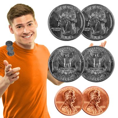 3pk Double Sided Coins | Includes 2 Double Sided Quarters and 1 Double Headed Penny. 3pc Error Coins, Double Headed Coin Magic With Double Headed Quarter, Double Tails Quarter, and Two Face Coin Penny