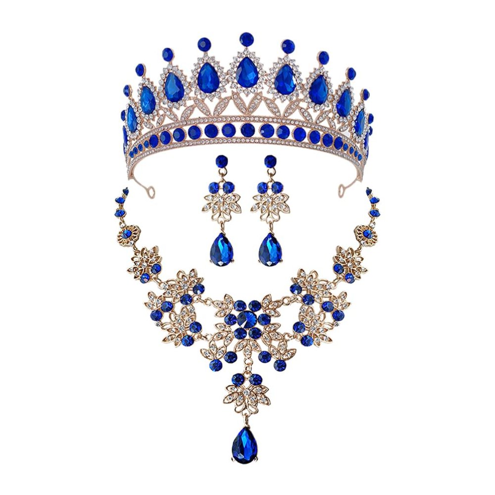 Holibanna Bridal Jewelry Set with Rhinestone Crown Headband Necklace and Earrings for Wedding Prom Photo Shoot Accessories
