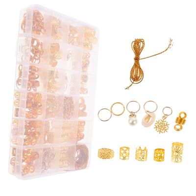 Gold Pearl Dreadlock Hair Cuffs 257pcs Iron Braiding Jewelry