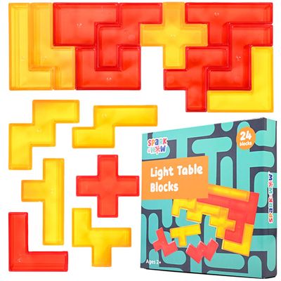 Spark & Wow Light Table Blocks, 12 Shapes and Two Colors, Toddler Sensory Building Blocks, Translucent Light Table Manipulatives, Sensory Toys for Toddlers