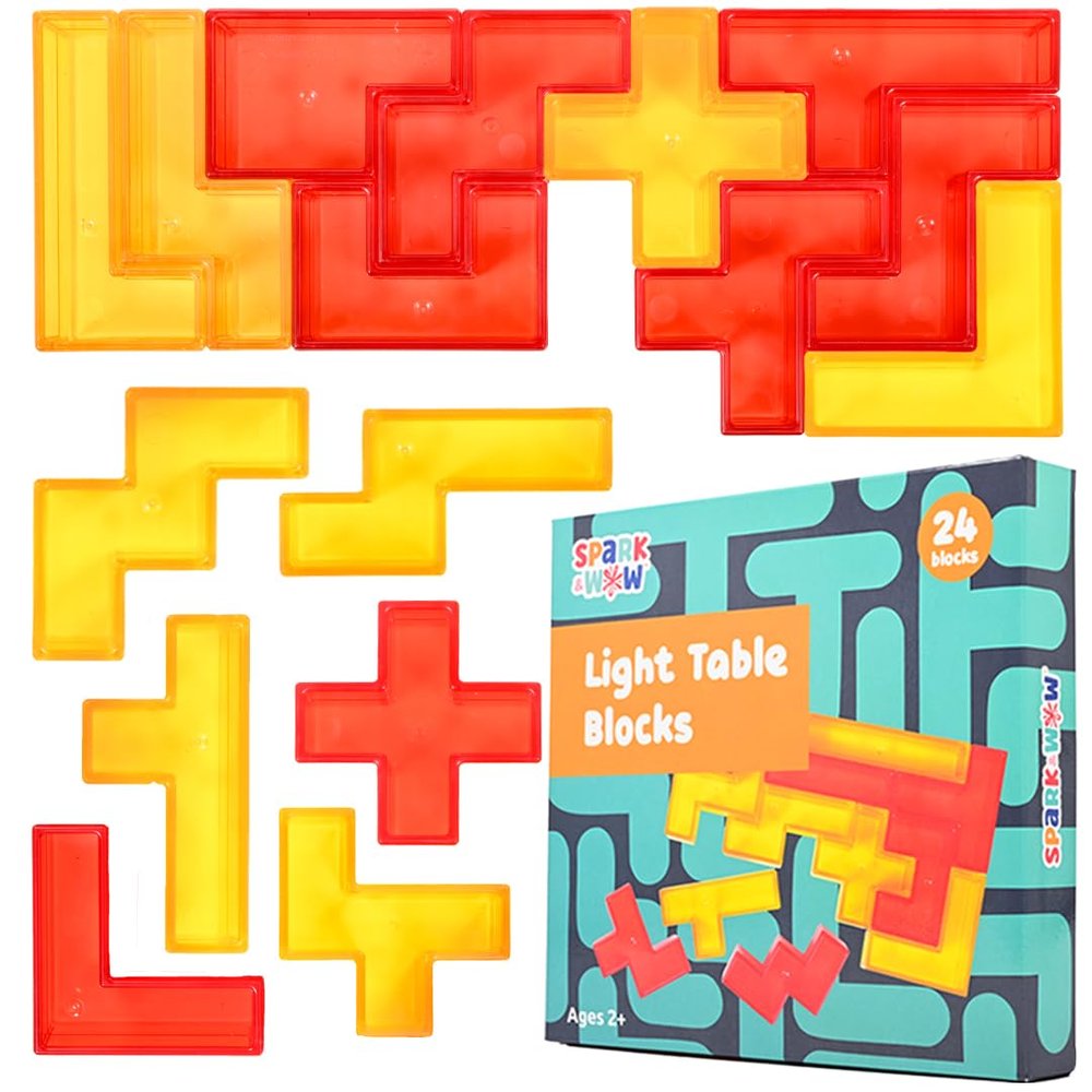 Spark & Wow Light Table Blocks, 12 Shapes and Two Colors, Toddler Sensory Building Blocks, Translucent Light Table Manipulatives, Sensory Toys for Toddlers