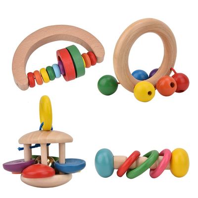Baby Safe Wooden Rattles Grasp Musical Toys for Infant Development