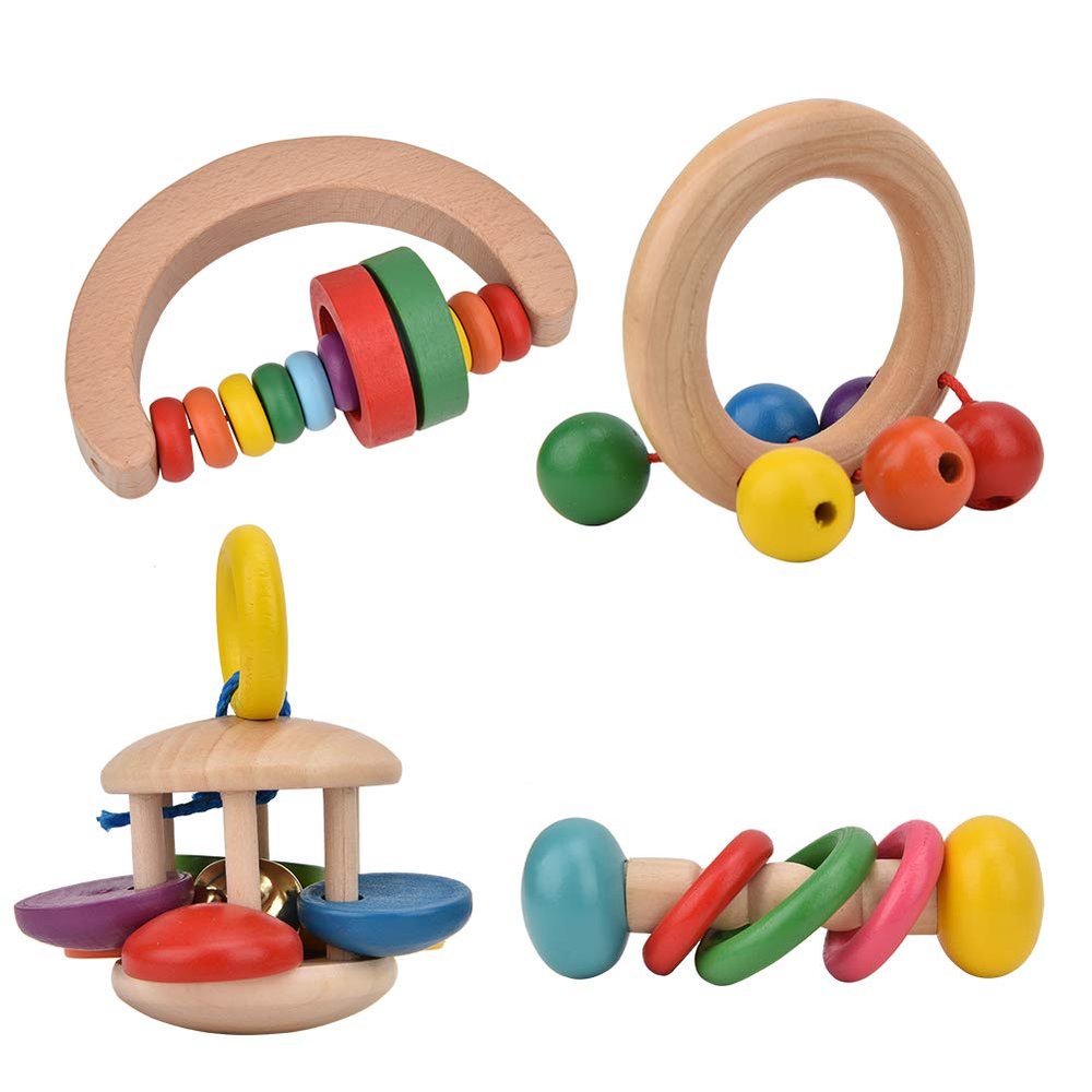Baby Safe Wooden Rattles Grasp Musical Toys for Infant Development
