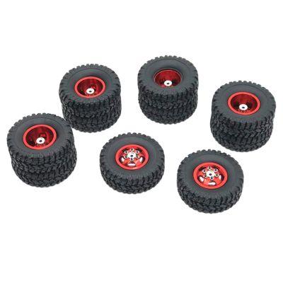 VBCERSDZ RC Wheel Tire Compatible with WPL 6WD 1/16 C14 B16 B36 RC Crawler Car Parts 10pcs Aluminum Alloy Wheel Rims with Rubber Tires Tyre(Red)