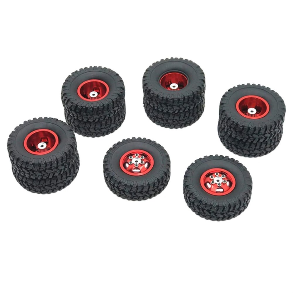 VBCERSDZ RC Wheel Tire Compatible with WPL 6WD 1/16 C14 B16 B36 RC Crawler Car Parts 10pcs Aluminum Alloy Wheel Rims with Rubber Tires Tyre(Red)