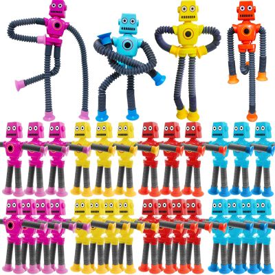 32 PCS Suction Cup Robot Toy,Shape Changing Telescopic Pop Tubes Autism Sensory Toy Kids Girls Boys Toddlers Adult,Funny Robot Action Figure Bendable Fidget Toy Gift Birthday Party Favors Christmas