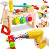 Kids Tool Set with Electric Drill, 39 Pcs Wooden Toddler Play Tool Bench Kits with Tool Box, Montessori STEM Educational Pretend Construction Toy for 3 4 5 6 Year Old Boys Girls Birthday Gifts view 1