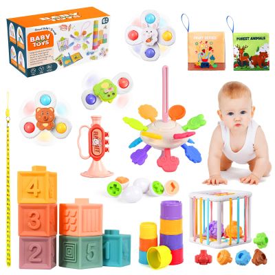 OUWANCH Montessori Toys for Babies 6-12 Months, 8 in 1 Soft Sensory Toddler Bath Toys for Babies, Montessori for 1 Year Old