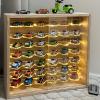 1/64 Mini Cars Display Case with Lighted 7 Tiers Wall Mounted Display Box with Acrylic Shelves at 45-Degree Angle and Door Storage for 42 Hot Diecast Wheels Toy Cars view 1