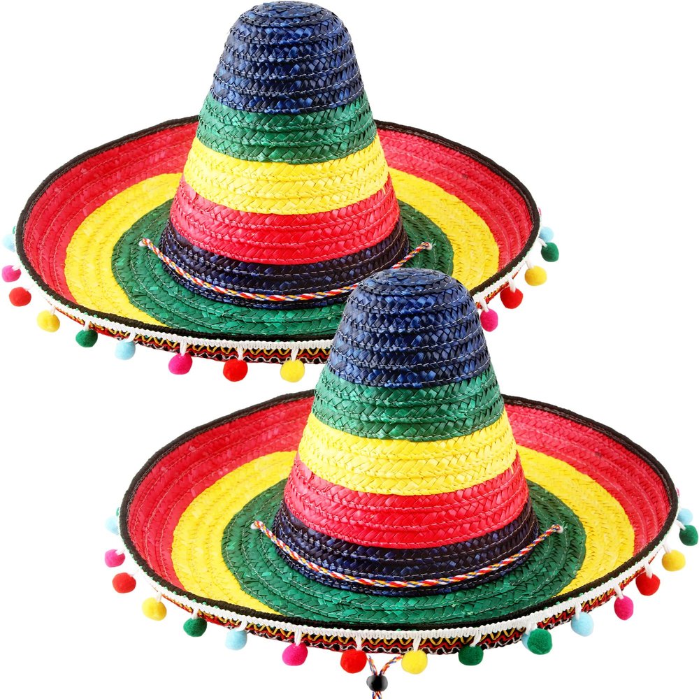 2 Pcs Giant Mexican Sombrero Straw Hat Cinco de Mayo Sombrero Hat Fiesta Sombrero Hat for Adult Teen Mexican Party Favors (Color Style 1)