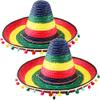 2 Pcs Giant Mexican Sombrero Straw Hat Cinco de Mayo Sombrero Hat Fiesta Sombrero Hat for Adult Teen Mexican Party Favors (Color Style 1) view 1