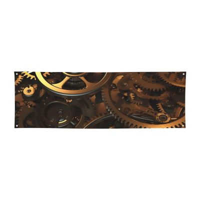 Large Banners Blank Banner Cool Steampunk Gears Personalized Banner 300D Polyester Blank Banners Signs Party Signs With Four Metal Round Holes Banners for Lndoor Outdoor Party Decoration