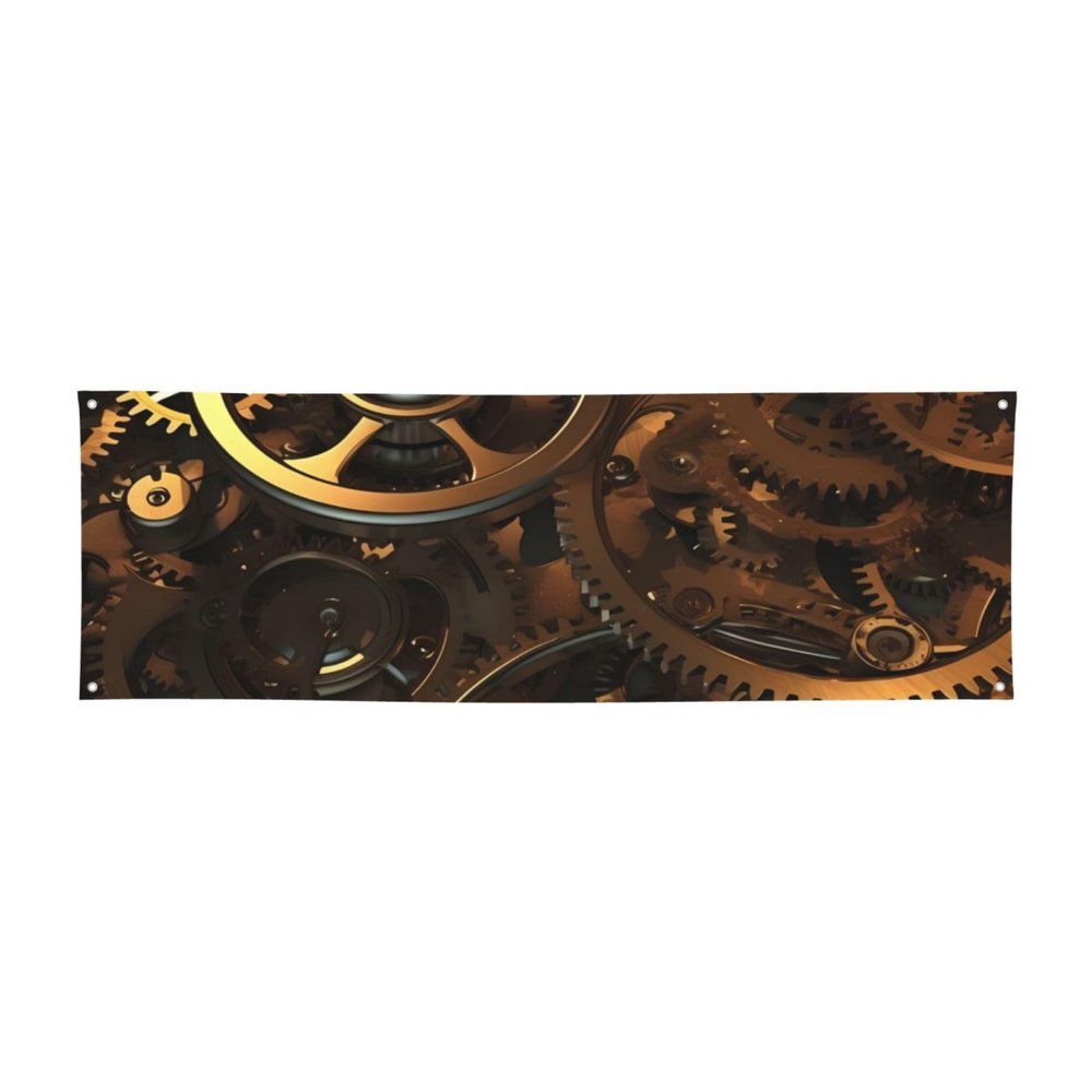 Large Banners Blank Banner Cool Steampunk Gears Personalized Banner 300D Polyester Blank Banners Signs Party Signs With Four Metal Round Holes Banners for Lndoor Outdoor Party Decoration