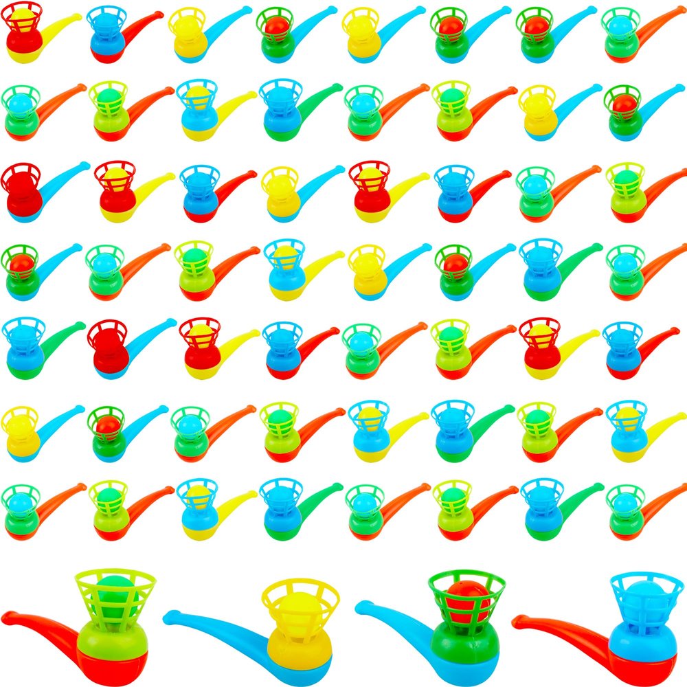 Octaday 60 Pcs Floating Blow Pipe Ball Toys, Random Color, Balance Ball Blowing Toys for Kids, Party Supplies
