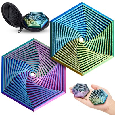 Seenelling 2 Pcs Fractal Fidget Hexagon 2.76 Inch 3D Printed Anti Stress Sensory Tool for Adults Mindful Meditation Tool Geometric Hexagon Spiral for Anxiety Relief Christmas Birthday Gift(Multicolor)