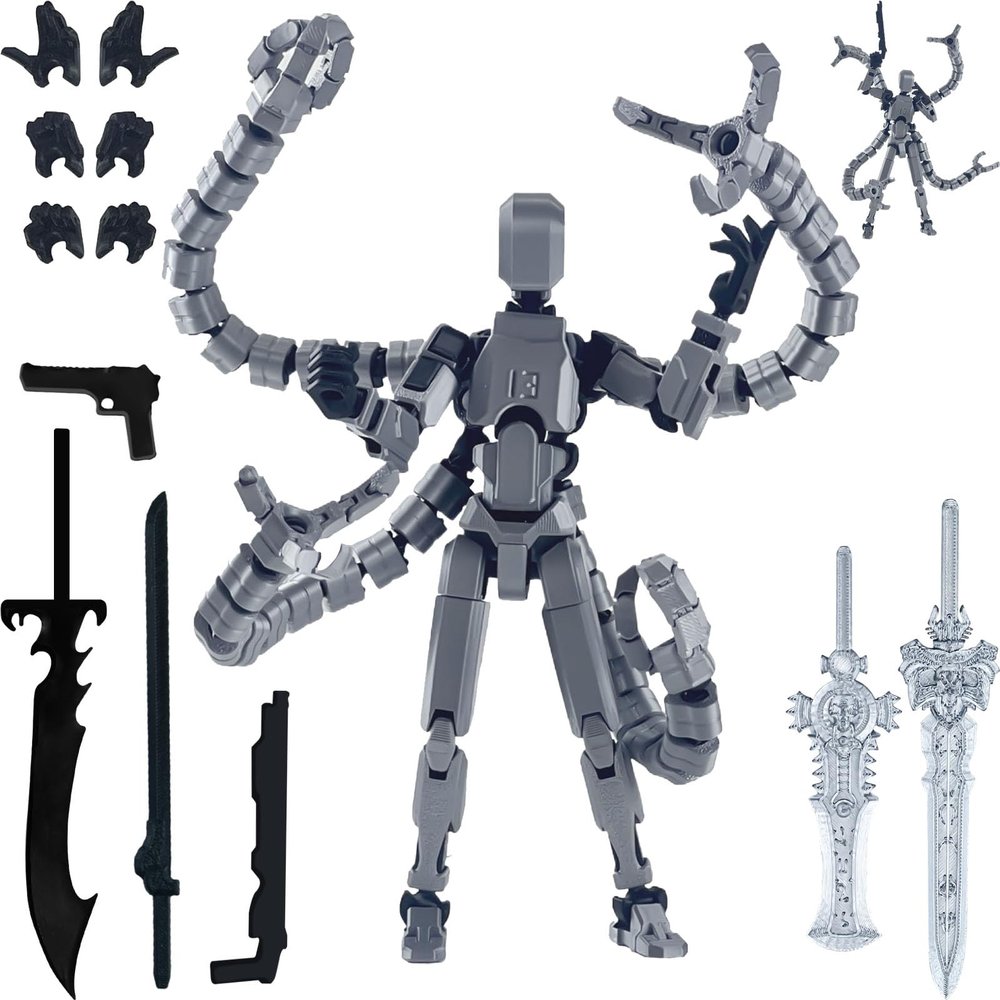 T13 Action Figure Already Assembled Accessories, T13 Multi-Jointed Movable,for Collectors Desktop Decorations t-13 Movability 3D Printed Toys (Gray, 5.5inch)