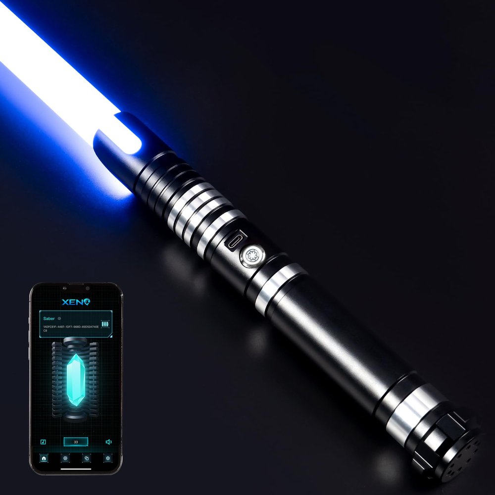 DAMIENSABER Upgrade Xenopixel 3.0 Motion Control Light Saber, Smooth Swing with Light Sabers 34 Sound Fonts Infinite Color Changing, Metal Hilt Dueling Light Sabers for Adults -Black