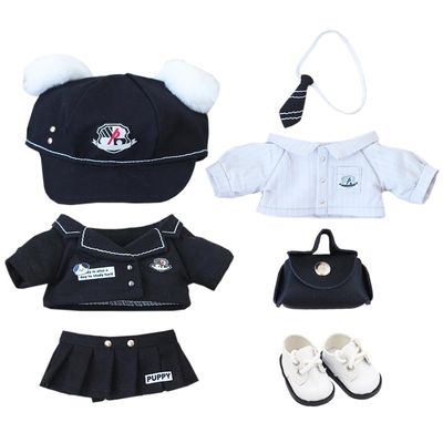 niannyyhouse 20cm Plush Doll Clothes Hat Coat Skirt Trousers Shirt Tie Bag Shoes College Uniform 8in Doll Dressup (Black-A1)