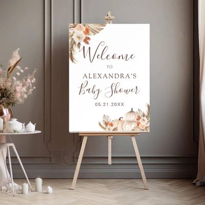 White Pumpkin Baby Shower Welcome Sign Fall Poster Boho Baby Shower Decor Welcome To Baby Shower Sign Custom Welcome Sign For Baby Shower Girls Boys