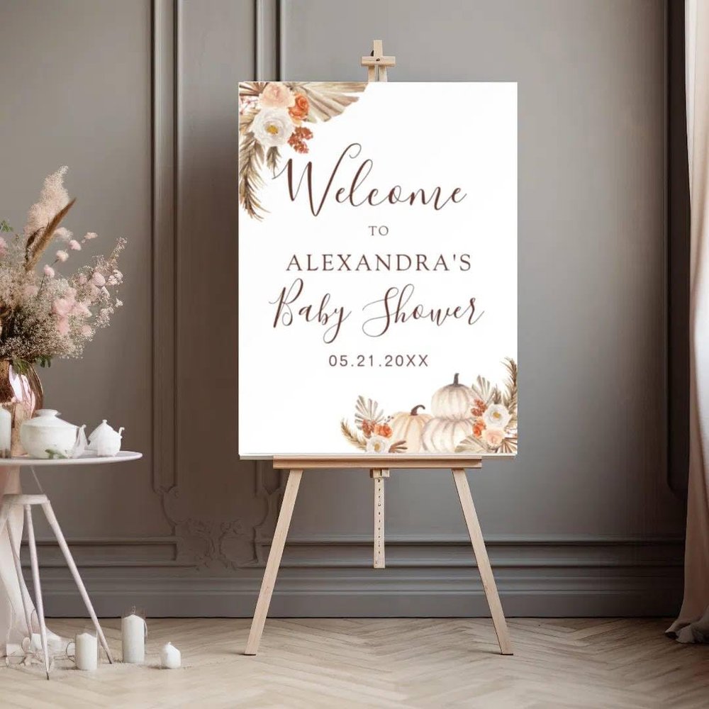 White Pumpkin Baby Shower Welcome Sign Fall Poster Boho Baby Shower Decor Welcome To Baby Shower Sign Custom Welcome Sign For Baby Shower Girls Boys