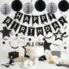 meowtastic Birthday Decorations, Happy Birthday Banner with Honeycomb Balls, Star Hanging Swirl Streamer, Circle Dot Garland, Happy Birthday Party Decoration for Women Men Boys Girls (Black & Silver) view 2