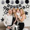 meowtastic Birthday Decorations, Happy Birthday Banner with Honeycomb Balls, Star Hanging Swirl Streamer, Circle Dot Garland, Happy Birthday Party Decoration for Women Men Boys Girls (Black & Silver) view 3
