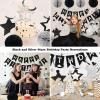 meowtastic Birthday Decorations, Happy Birthday Banner with Honeycomb Balls, Star Hanging Swirl Streamer, Circle Dot Garland, Happy Birthday Party Decoration for Women Men Boys Girls (Black & Silver) view 4