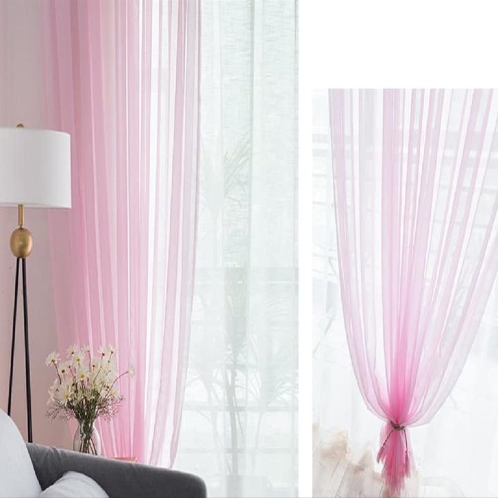 HooHero Pink Simple Dolly Solid Color Luxury 50 Wide Sheer Curtains Living Room Home Decoration